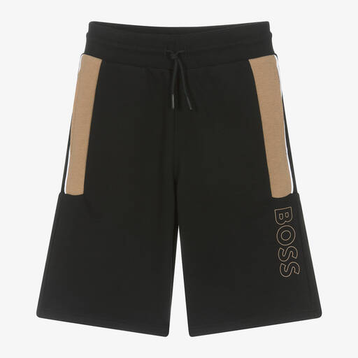 BOSS-Teen Boys Black Drawstring Jersey Shorts | Childrensalon
