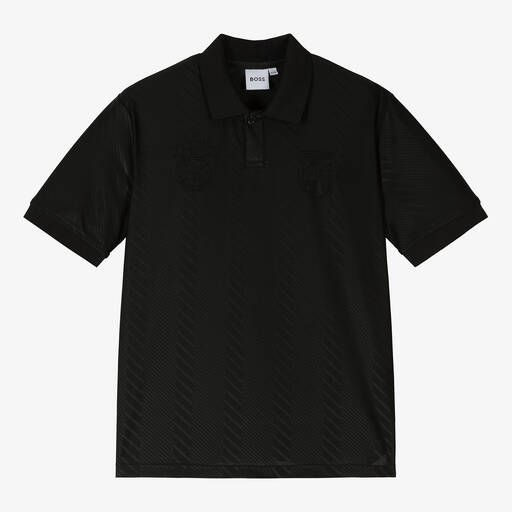 BOSS-Teen Boys Black Football Polo Shirt | Childrensalon