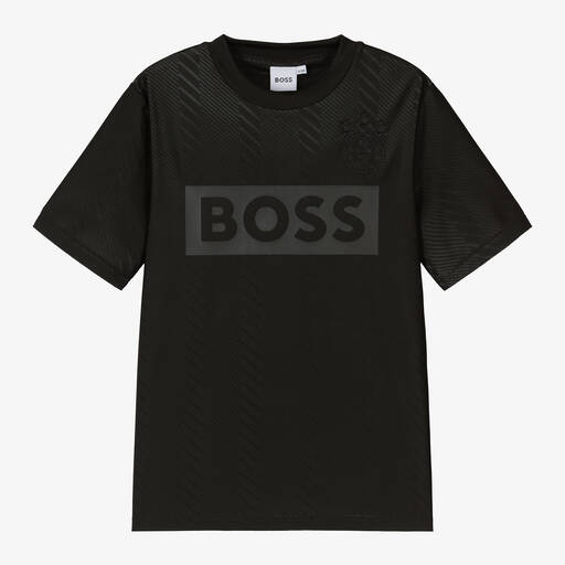 BOSS-Teen Boys Black Football T-Shirt | Childrensalon