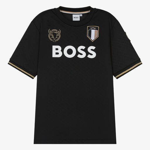 BOSS-Teen Boys Black Monogram Football T-Shirt | Childrensalon