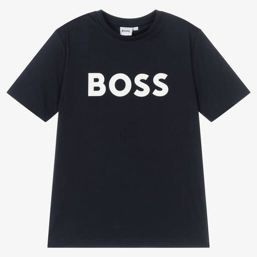 BOSS-Teen Boys Blue Cotton Logo T-Shirt | Childrensalon