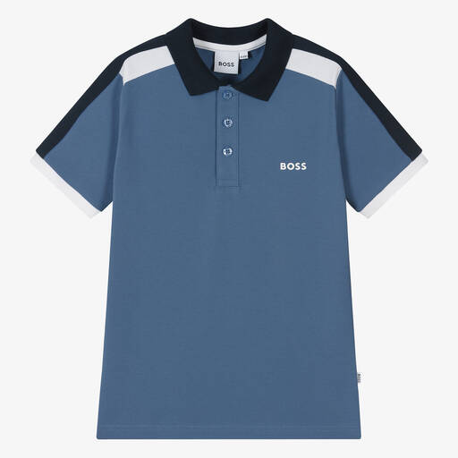 BOSS-Teen Boys Blue Cotton Piqué Polo Shirt | Childrensalon