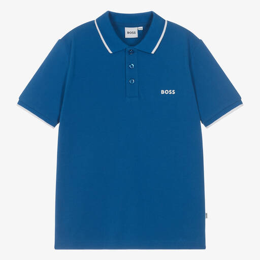 BOSS-Teen Boys Blue Cotton Polo Shirt | Childrensalon