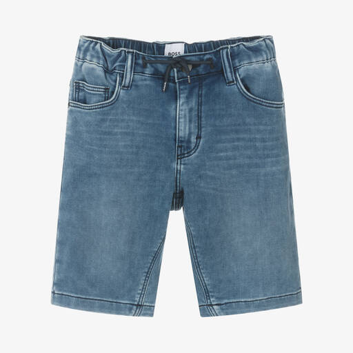 BOSS-Teen Boys Blue Jersey Denim Shorts | Childrensalon
