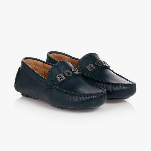 BOSS-حذاء لوفرز تينز ولادي جلد لون كحلي | Childrensalon