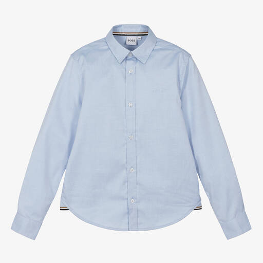 BOSS-Teen Boys Blue Oxford Cotton Shirt | Childrensalon