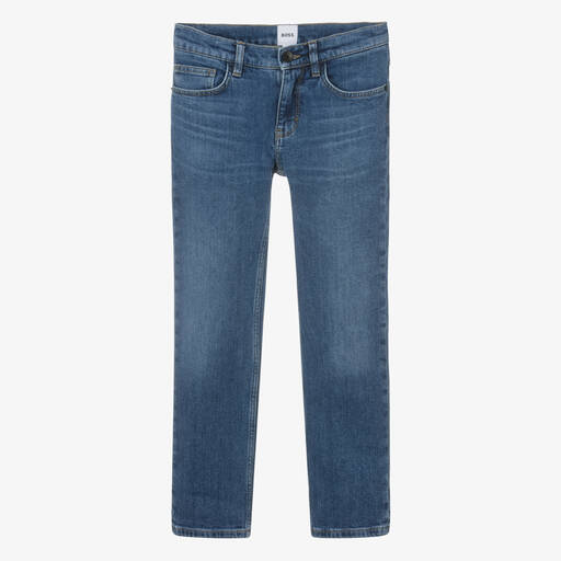 BOSS-Teen Boys Blue Regular Fit Denim Jeans | Childrensalon