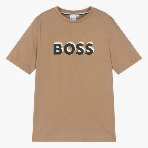 BOSS-Teen Boys Dark Beige Cotton T-Shirt | Childrensalon
