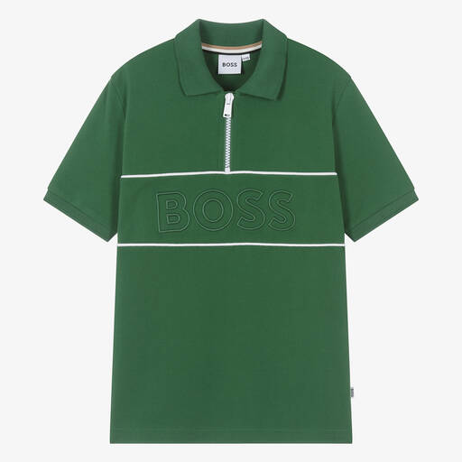 BOSS-Teen Boys Green Cotton Polo Shirt | Childrensalon