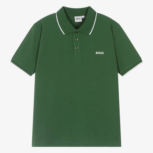 BOSS-Teen Boys Green Cotton Polo Shirt | Childrensalon
