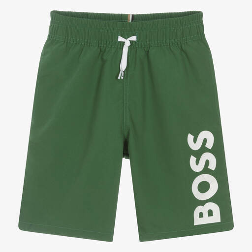 BOSS-Teen Boys Green Swim Shorts | Childrensalon