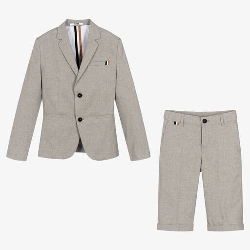 BOSS-Teen Boys Grey Cotton Shorts Suit | Childrensalon