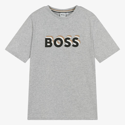 BOSS-Teen Boys Grey Marl Cotton T-Shirt | Childrensalon