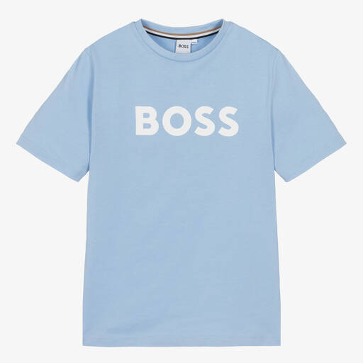 BOSS-Teen Boys Light Blue Cotton T-Shirt | Childrensalon