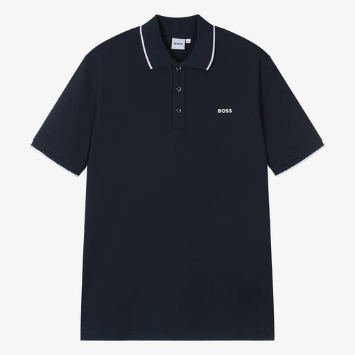 BOSS-Teen Boys Navy Blue Cotton Polo Shirt | Childrensalon