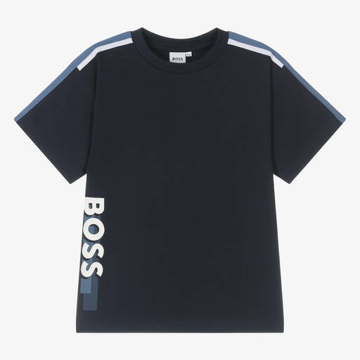 BOSS-Teen Boys Navy Blue Cotton T-Shirt | Childrensalon