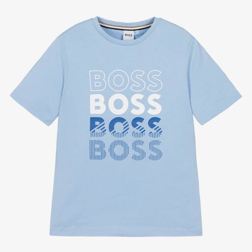 BOSS-Teen Boys Pale Blue Cotton T-Shirt | Childrensalon