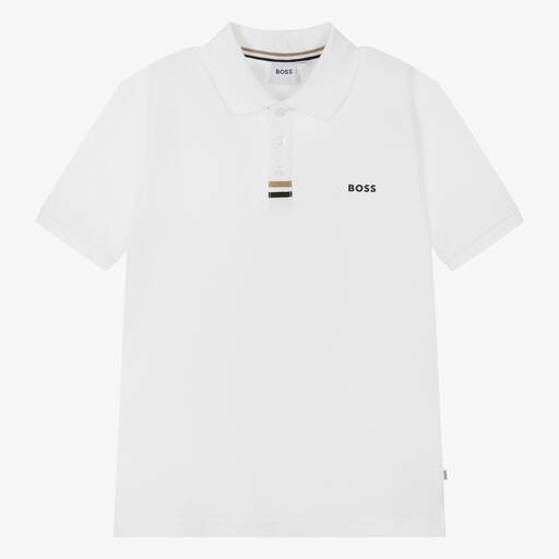 BOSS-Teen Boys White Cotton Piqué Polo Shirt | Childrensalon