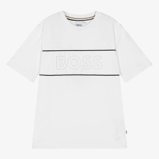 BOSS-Teen Boys White Cotton Piqué T-Shirt | Childrensalon
