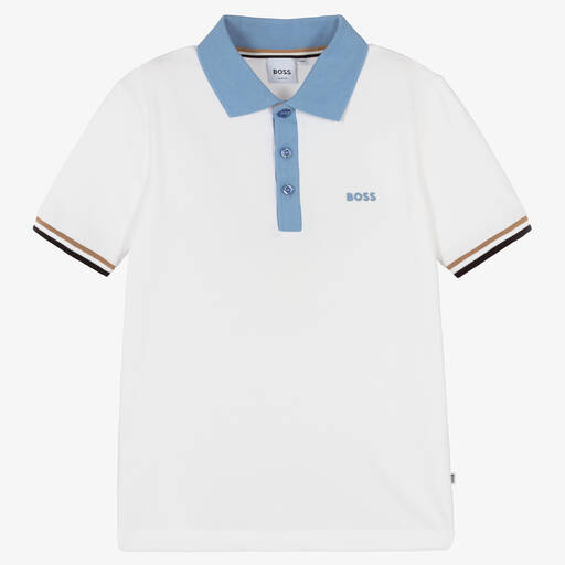 BOSS-Teen Boys White Cotton Polo Shirt | Childrensalon