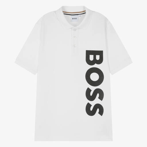 BOSS-Белая рубашка поло из хлопка для мальчиков-подростков | Childrensalon