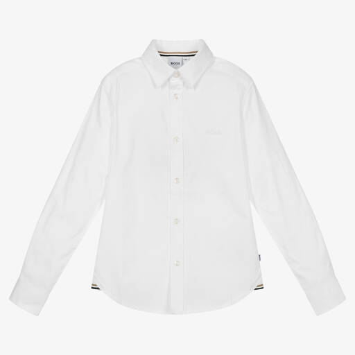 BOSS-Teen Boys White Cotton Shirt | Childrensalon