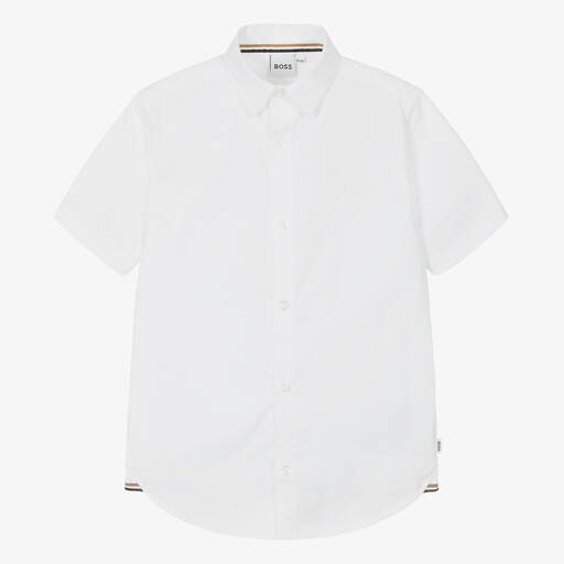 BOSS-Teen Boys White Cotton Shirt | Childrensalon