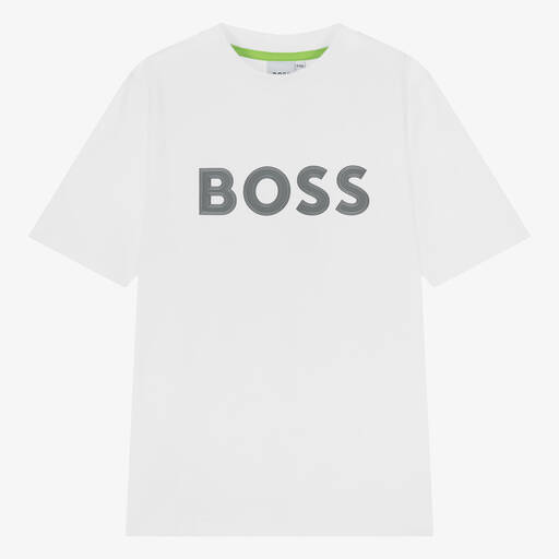 BOSS-Teen Boys White Cotton T-Shirt | Childrensalon