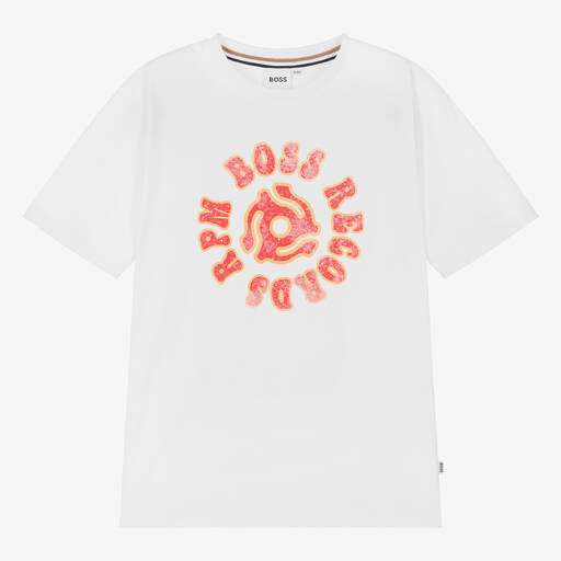 BOSS-Teen Boys White Cotton T-Shirt | Childrensalon