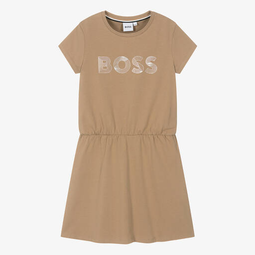 BOSS-Teen Girls Beige Cotton Dress | Childrensalon