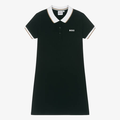 BOSS-Teen Girls Black Cotton Polo Dress | Childrensalon