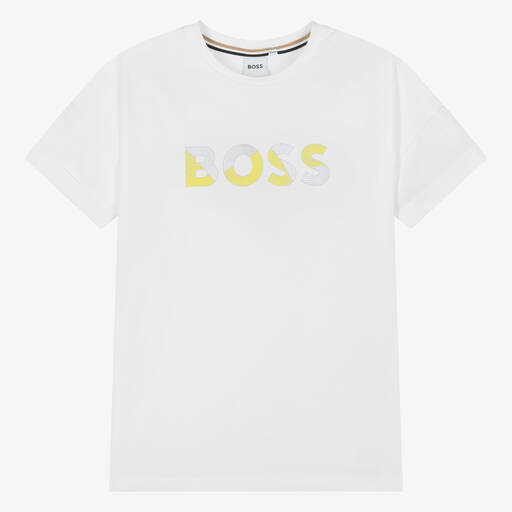 BOSS-Teen Girls White Cotton T-Shirt | Childrensalon