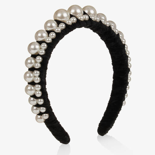 Bowtique London-Haarreif aus schwarzem Samt mit Perlen | Childrensalon