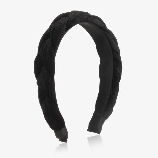 Bowtique London-Girls Black Plaited Velour Hairband | Childrensalon