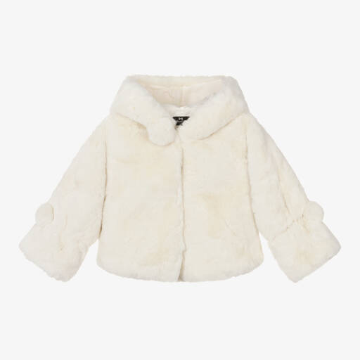Bowtique London-Girls Ivory Faux Fur Hooded Jacket | Childrensalon