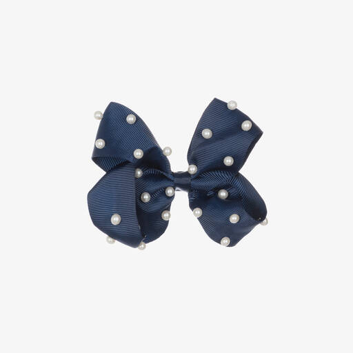 Bowtique London-Girls Navy Blue Bow Hair Clip (11cm) | Childrensalon