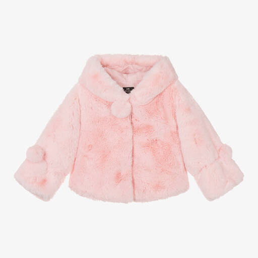 Bowtique London-Girls Pink Faux Fur Hooded Jacket | Childrensalon