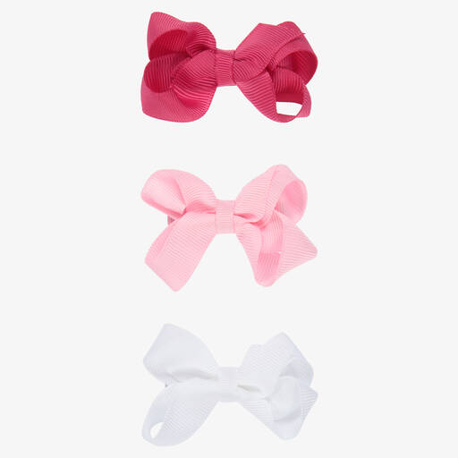 Bowtique London-Girls Pink & White Bow Hair Clips (3 Pack) | Childrensalon