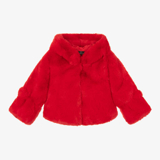 Bowtique London-Girls Red Faux Fur Hooded Jacket | Childrensalon