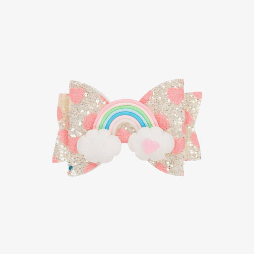 Bowtique London-Girls Silver Rainbow Bow Hair Clip (8cm) | Childrensalon