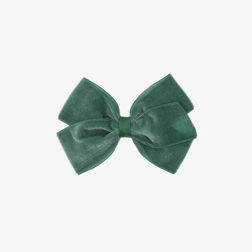 Bowtique London-Green Velvet Bow Hair Clip (11cm) | Childrensalon