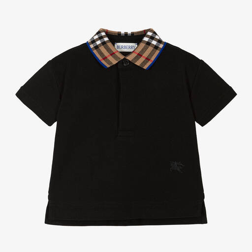 Burberry-Baby Boys Black Check Polo Shirt | Childrensalon