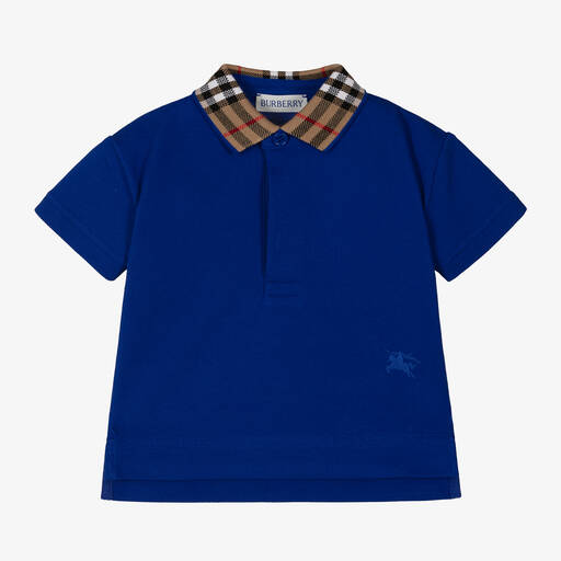Burberry-Baby Boys Blue Check Polo Shirt | Childrensalon