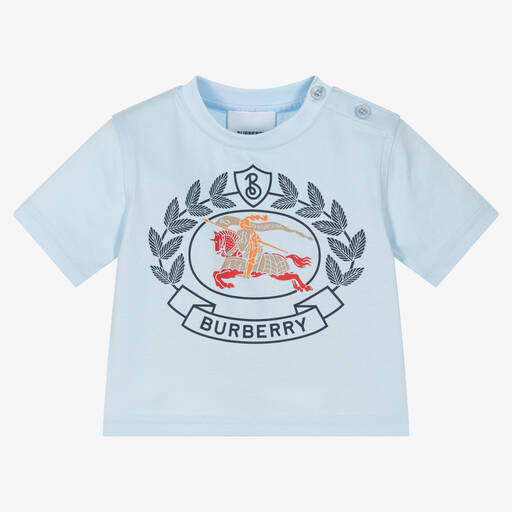 Burberry-Baby Boys Blue Cotton Logo T-Shirt | Childrensalon