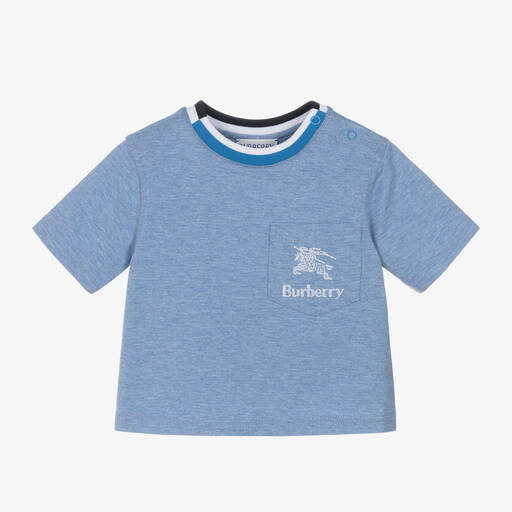 Burberry-تيشيرت قطن لون أزرق مونس للمواليد | Childrensalon