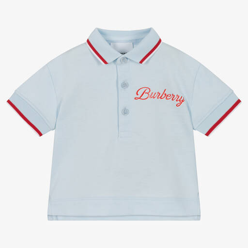 Burberry-Baby Boys Blue Logo Polo Shirt | Childrensalon