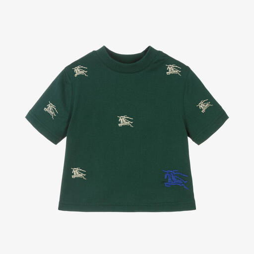 Burberry-Baby Boys Green Cotton EKD T-Shirt | Childrensalon