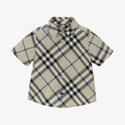Burberry-Baby Boys Grey Check Cotton Shirt | Childrensalon