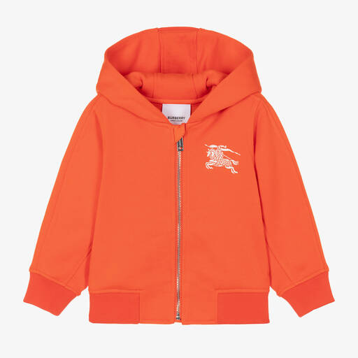 Burberry-Sweat à capuche coton orange zippé | Childrensalon
