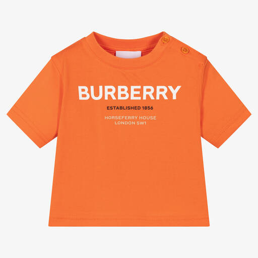 Burberry-تيشيرت قطن لون برتقالي للمواليد | Childrensalon
